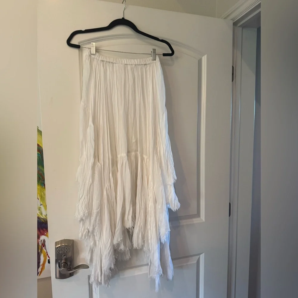 Free People Clover Raw Hem Handkerchief Hem White High Low Skirt XS - Picture 5 of 10